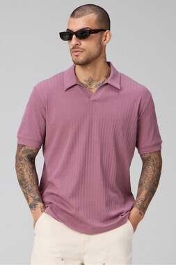 Fabletics Mauve Ribbed Open Collar Short Sleeve Polo XXL